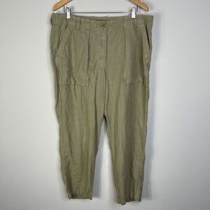 J CREW Size 16 Olive Linen Blend Cropped Straight Leg Pants Minimalist Resort